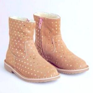 Mini Boden Sz 30 Tan Suede Boots with Gold Foil Dots